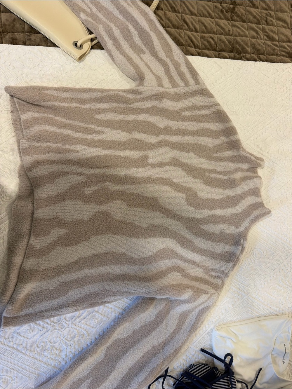 Beige Zebra-Stripe Cozy Knit Sweater - Women